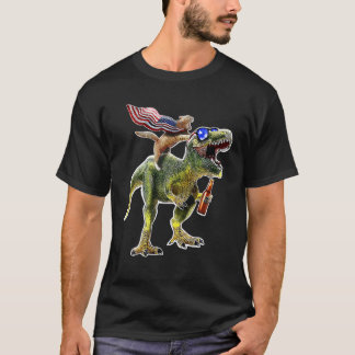 Camiseta Dinossauro T Rex Beer Cat 4 de julho Bandeira Amer