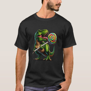 Camiseta Dinossauro T-Rex Comendo Pirulito Amante de Doces 