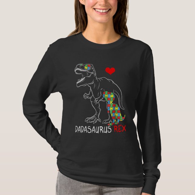 Camiseta Dinossauro T Rex Dadsaurus Autism Pai de Consciênc (Frente)