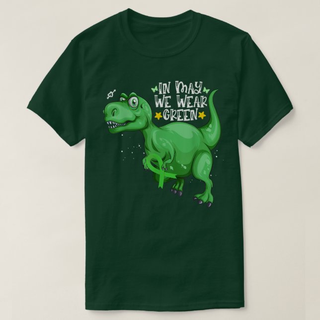 Camiseta Dinossauro T-rex Em Maio Vestimos Saúde Mental Ver (Frente do Design)