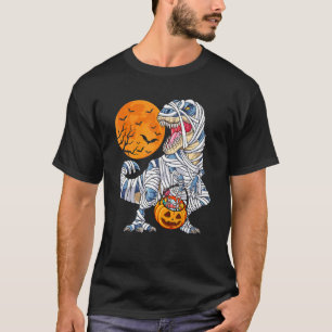 Camiseta Dinossauro T Rex Mummy Pumpkin Com Lua Halloween C