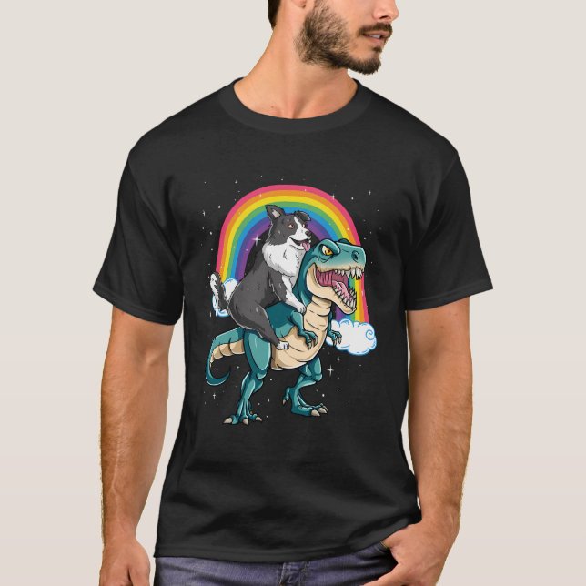 Camiseta Dinossauro T Rex Rainbow Cloud Sparkles (Frente)
