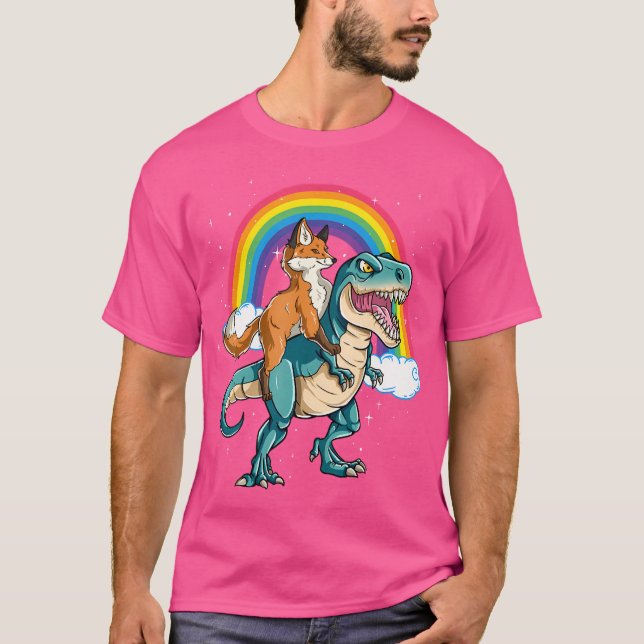 Camiseta Dinossauro T Rex Rainbow Cloud Sparkles Fox (Frente)