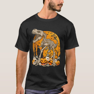Camiseta Dinossauro T Rex Skeleton Pumpkin Com Lua Hallowee