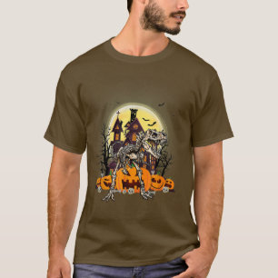 Camiseta Dinossauro T rex Skeleton Pumpkin Com Lua Hallowee