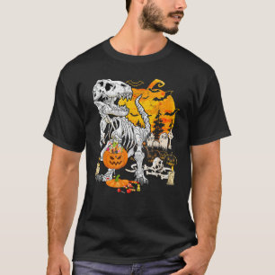 Camiseta Dinossauro T Rex Skeleton Pumpkin Dia de as Bruxas