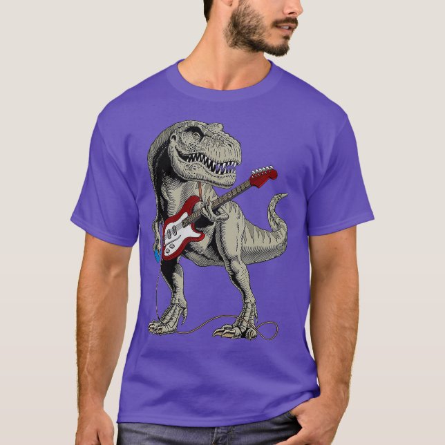 Camiseta Dinossauro TRe tocando guitarra de latão, presente (Frente)
