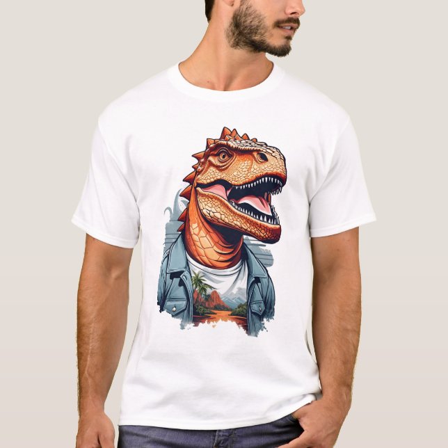 Camiseta Dinossauro Tropical Rawr AI Art (Frente)