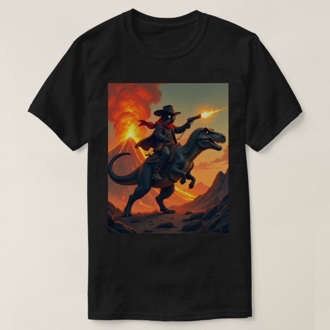 Camiseta Dinossauro Único do Cowboy Correndo | Cat Cowboy (Frente do Design)