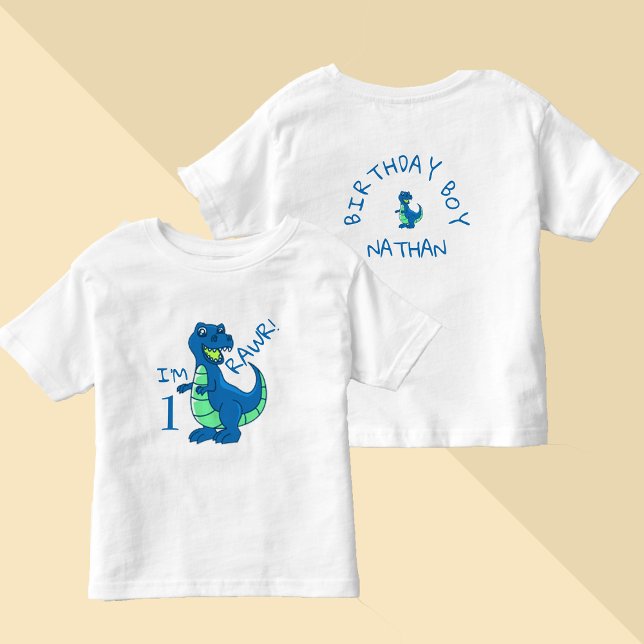Camiseta Dinossauro Verde Azul Brito Primeiro Aniversário (Cute Blue Green Dinosaur First Birthday Toddler T-shirt)