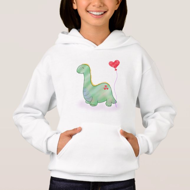 Camiseta Dinossauro Verde Bonito com Balão do Coração | (Frente)