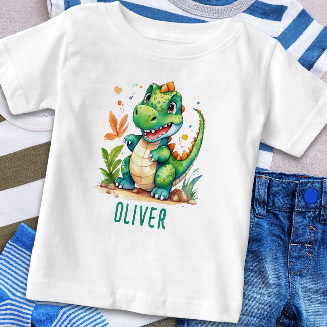 Camiseta Dinossauro Verde Bonito Personalizado (Criador carregado)