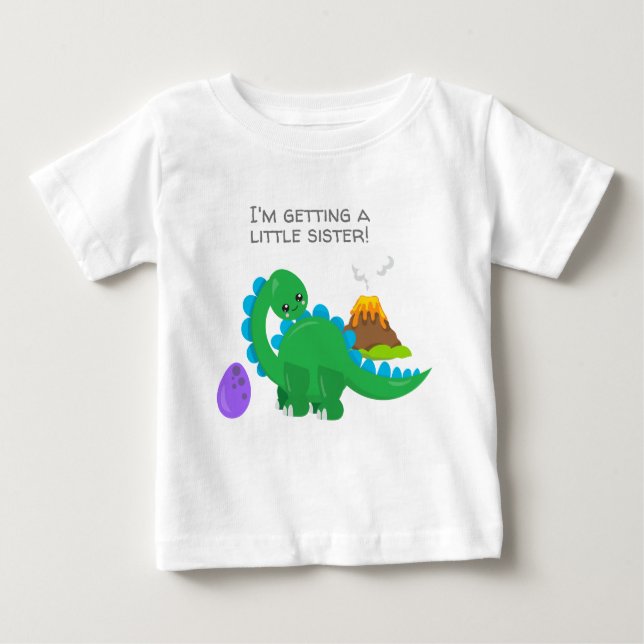Camiseta Dinossauro Verde Conseguindo uma Irmã Pequena (Frente)