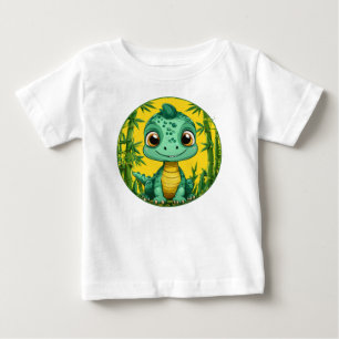 Camiseta Dinossauro Verde de Desenho Adorável