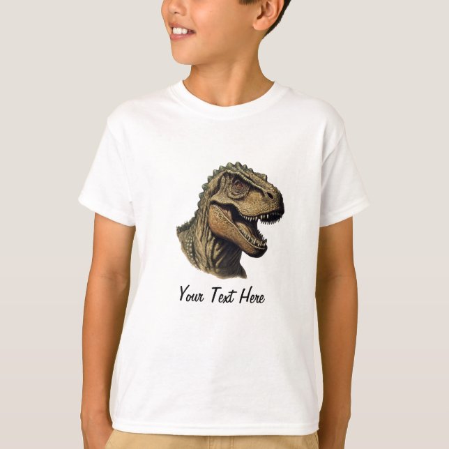 Camiseta Dinossauro Verde Vermelho Personalizado T-Rex Tyra (Frente)