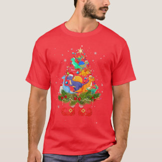 Camiseta Dinossauros Árvore de Natal Luzes Engraçadas Santa