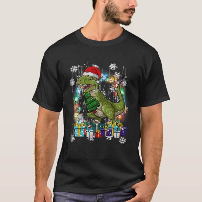 Camiseta Dinossauros Árvores de Natal Leve (Frente)