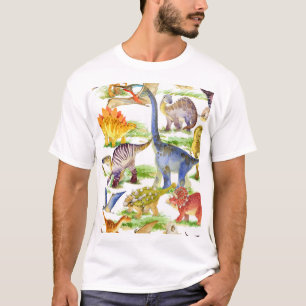 Camiseta Dinossauros Cachorros Arte Sem Costura