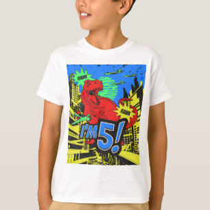 Camiseta Dinossauros Cômico Livro Eu sou 5 Aniversário
