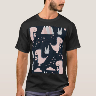 Camiseta dinossauros cor-de-rosa, fundo escuro, fofo