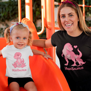 Camiseta Dinossauros da MamaSaurus, cor-de-rosa, T-Rex e Be