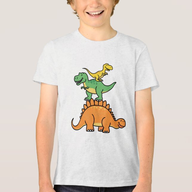 Camiseta Dinossauros De Cartoon Empilhados Crianças Camiset (Frente)