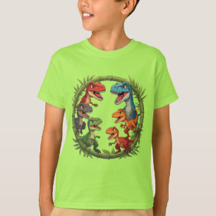 Camiseta Dinossauros de Desenho Colorido em Moldura de Bamb
