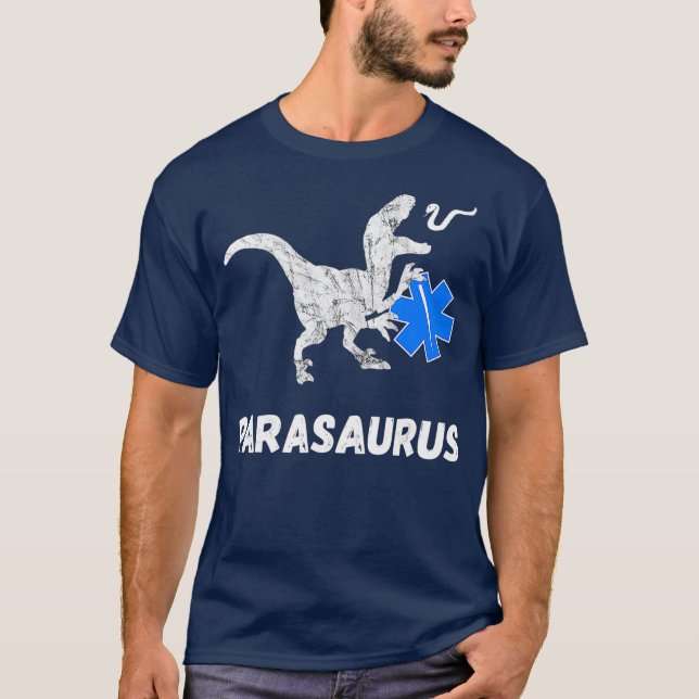 Camiseta Dinossauros paramédicos Engraçados EMT Dino First  (Frente)