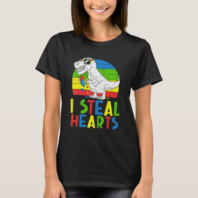 Camiseta Dinossauros Rex Eu Roubo Corações Puzzle Conscient (Frente)