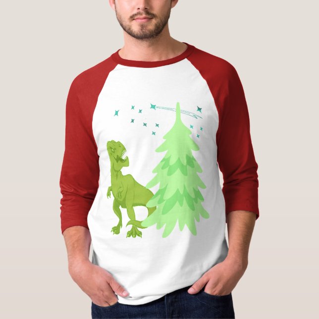 Camiseta Dinossauros T-rex engraçados, árvore de Natal de F (Frente)