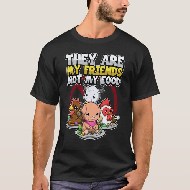 Camiseta Direitos dos Animais Meus Amigos Não Minha Comida  (Frente)