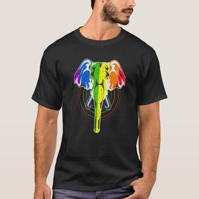 Camiseta Direitos Humanos Lgbtq Rainbow Flag Elephant Orgul (Frente)