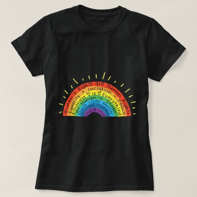 Camiseta Direitos Humanos orgulho gay, vidas negras, o amor (Frente do Design)