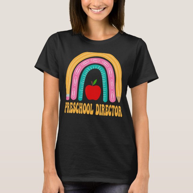 Camiseta Diretor da pré-escola Arco-Íris Cute De Volta Para (Frente)