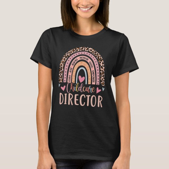 Camiseta Diretor de acolhimento de crianças Rainbow Leopard (Frente)