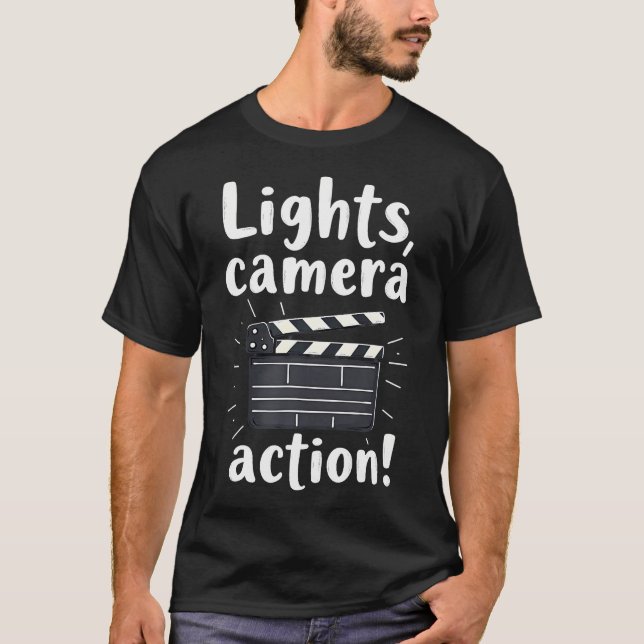 Camiseta Diretor de Filme de Ação Luz Câmera (Frente)