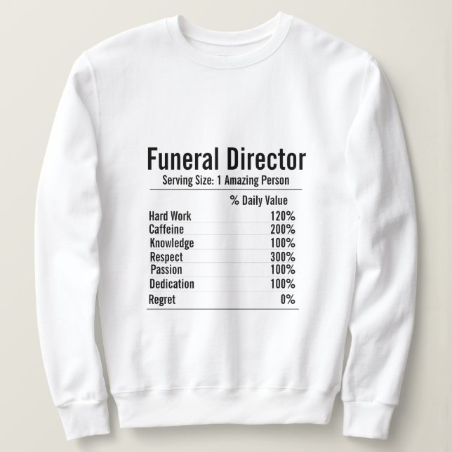Camiseta Diretor Funeral Presente, Fatos Nutricionais (Frente do Design)