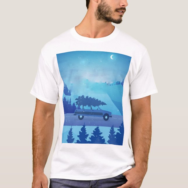Camiseta Dirigindo pela estrada com uma árvore de natal (Frente)