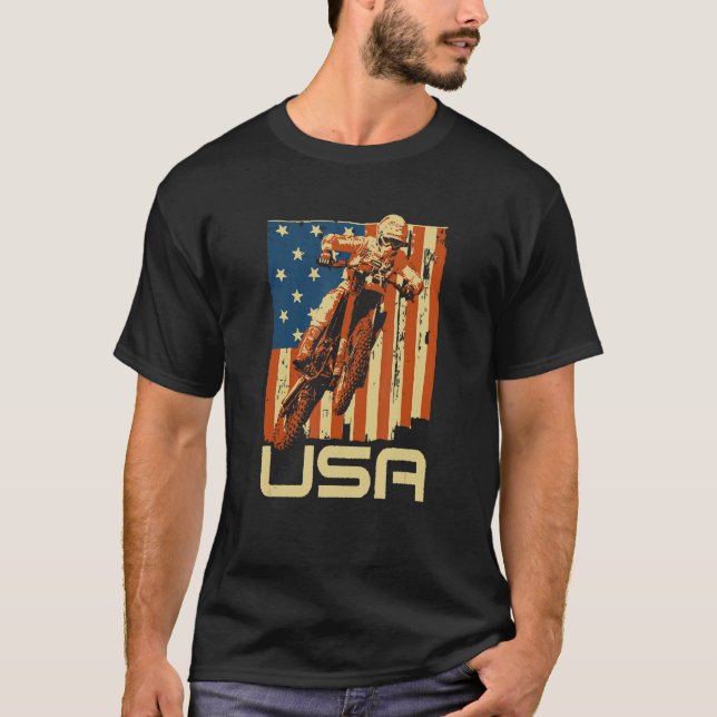 Camiseta Dirt Bike 4th of July Motocross American Flag MX R (Frente)