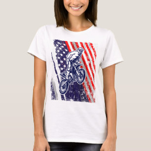 Camiseta Dirt Bike American Flag Motocross Biker 4 de julho