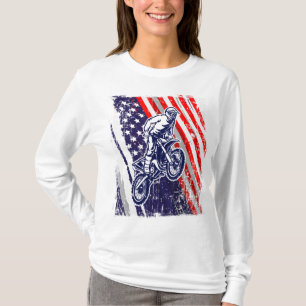 Camiseta Dirt Bike American Flag Motocross Biker 4 de julho
