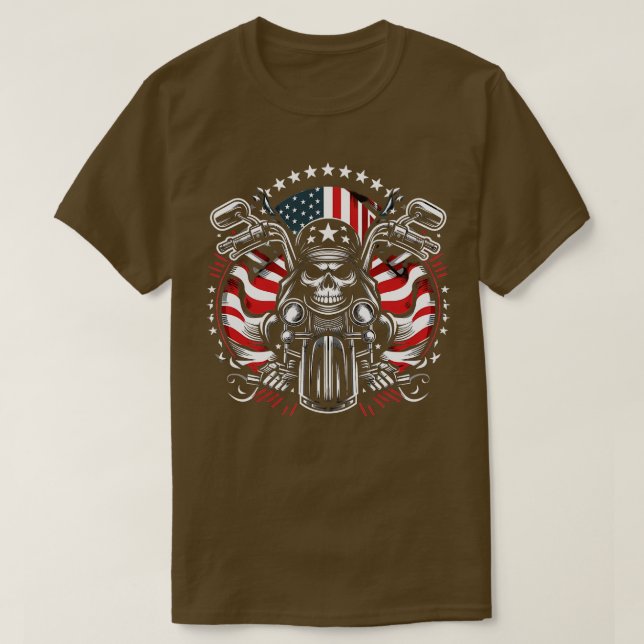 Camiseta Dirt Bike American Flag Motocross Biker 4 de julho (Frente do Design)