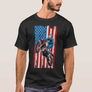 Camiseta Dirt Bike American Flag Motocross Biker 4th De Jul
