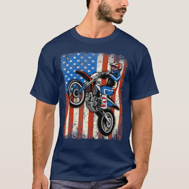 Camiseta Dirt Bike American Flag Motocross Biker Engraçado  (Frente)