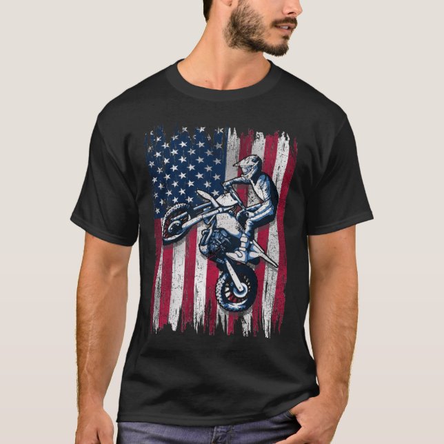 Camiseta Dirt Bike American Flag Motocross Biker Gift (Frente)