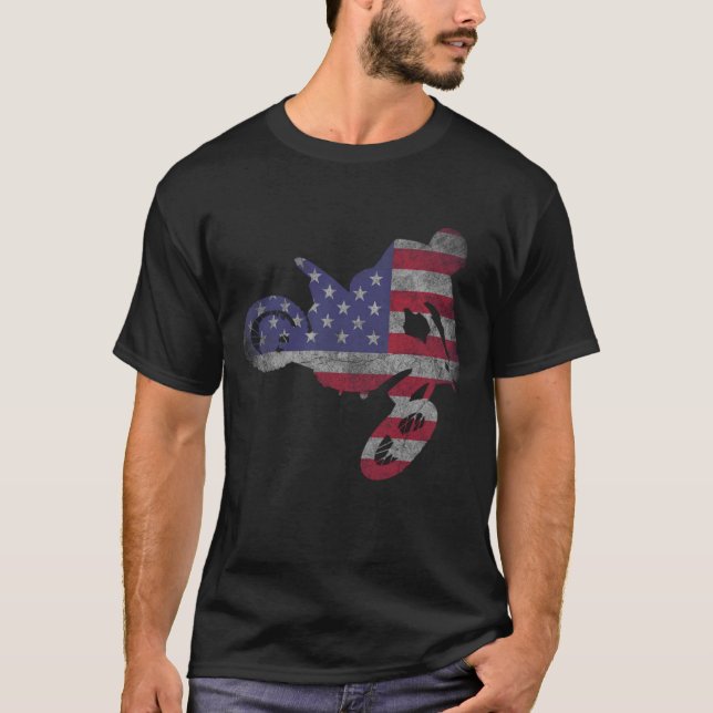 Camiseta Dirt Bike American Flag Motocross Enduro (Frente)