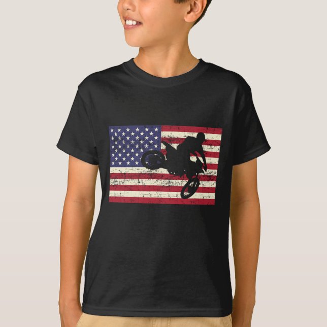 Camiseta Dirt Bike American Flag Motocross Enduro (Frente)