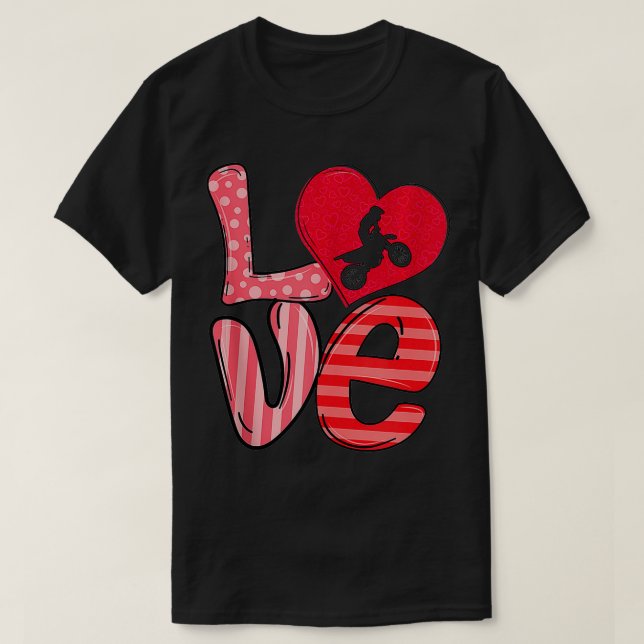 Camiseta Dirt Bike Hearts Love Dia de os namorados Dirt Bik (Frente do Design)