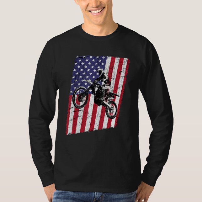 Camiseta Dirt Bike Motocross & American Flag Tee Distress (Frente)