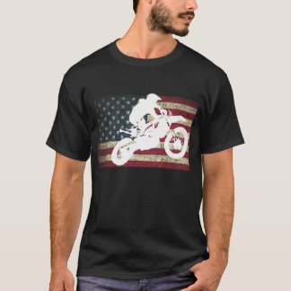 Camiseta Dirt Bike Silhouette American Flag Motocross
